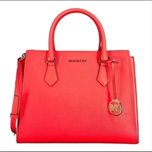NWT Michael Kors Hope Medium Saffiano Leather Messenger/Satchel Bag Bright Red